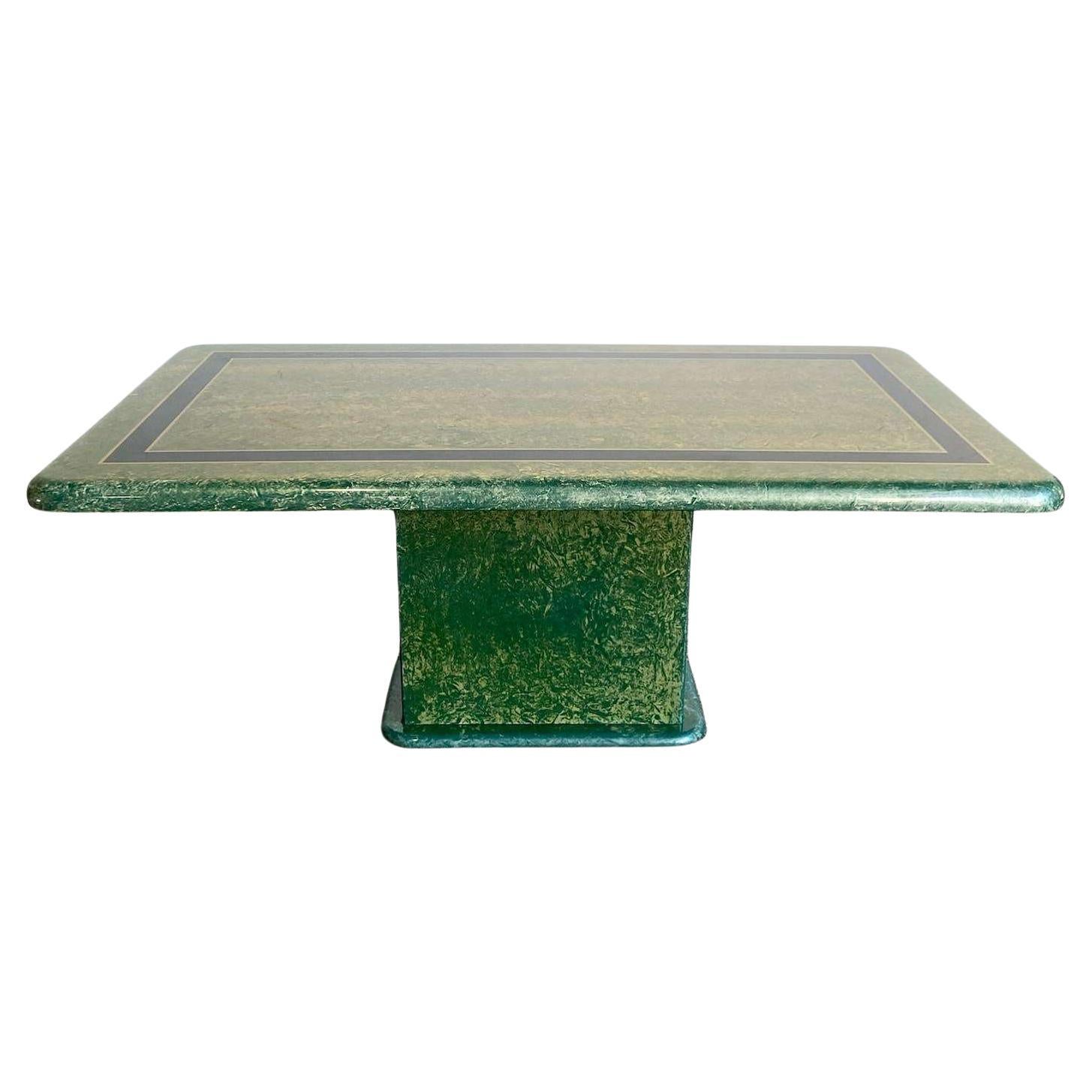 Table de salle à manger rectangulaire Art Déco en faux marbre vert