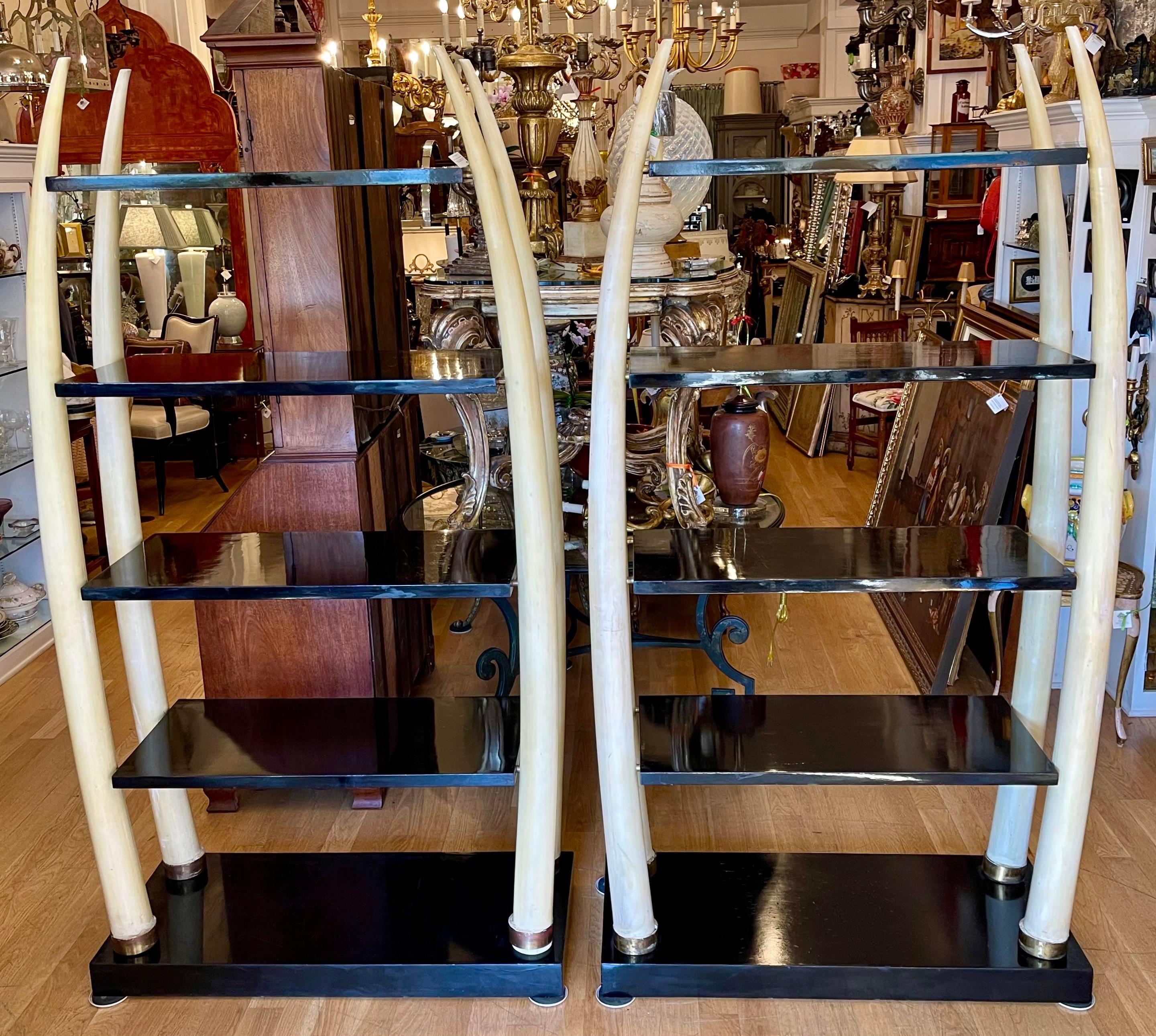 Art Deco faux ivory tusk etageres - a pair.