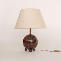 Art Deco Faux Marble Wooden Ball Table Lamp, Europe 1930s