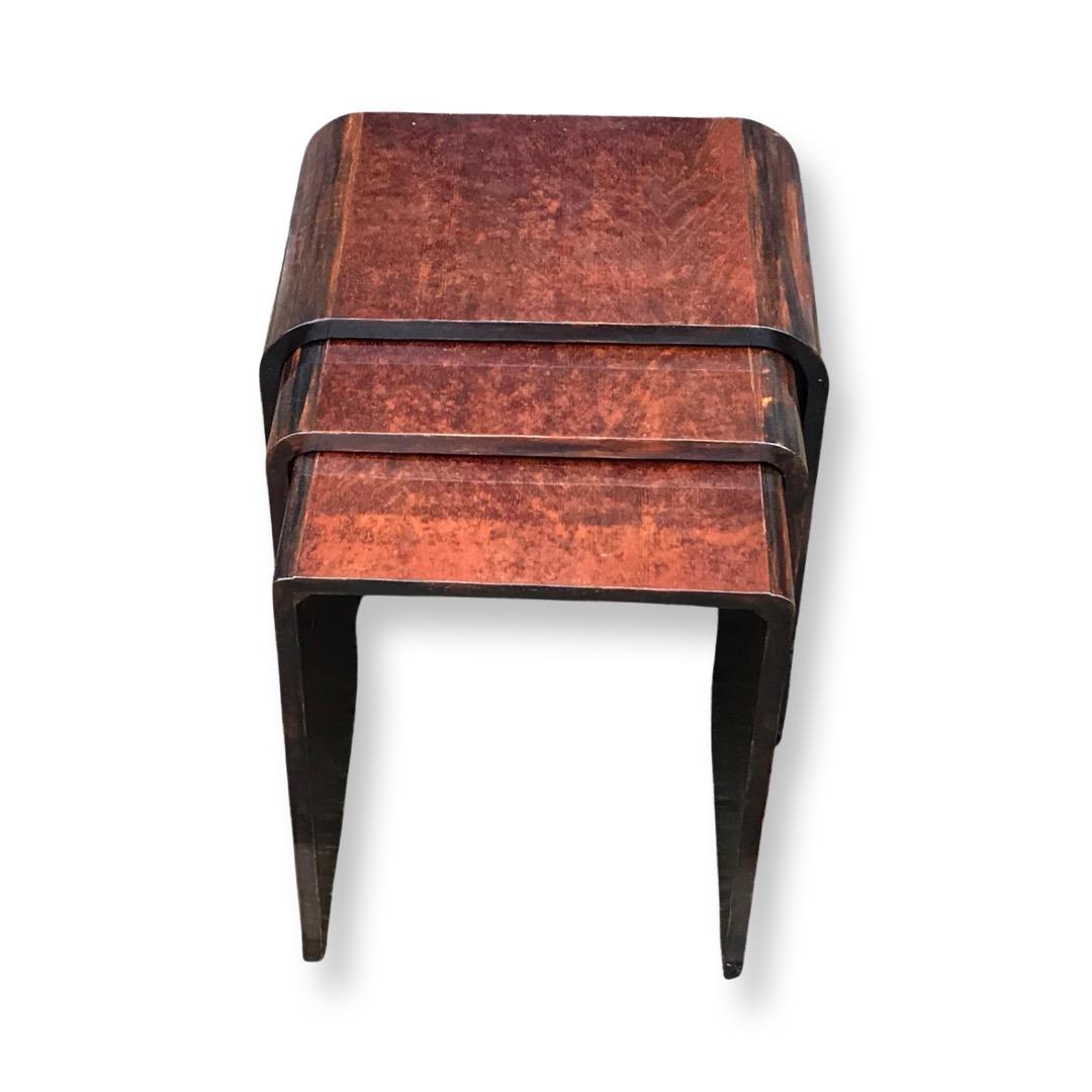 European Art Deco Faux Rosewood/Bakelite English Nesting Tables by Ray Hille, Set of 3 For Sale