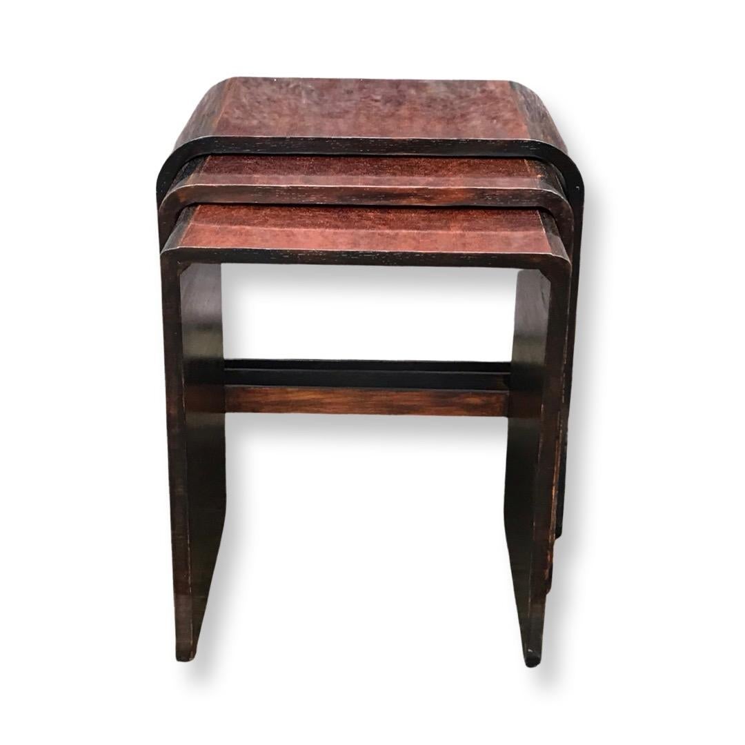 Mid-20th Century Art Deco Faux Rosewood/Bakelite English Nesting Tables by Ray Hille, Set of 3 For Sale
