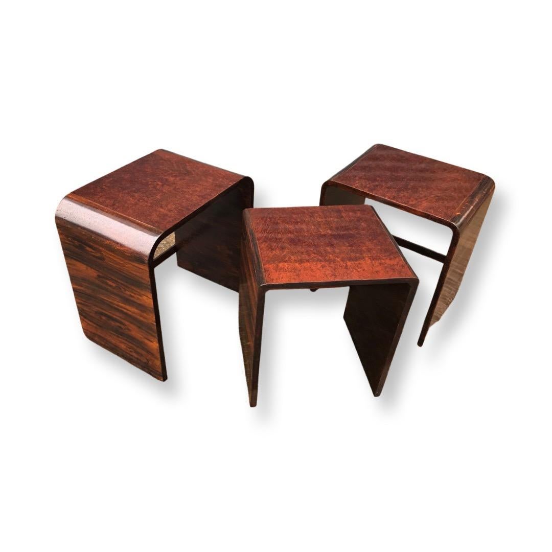 Art Deco Faux Rosewood/Bakelite English Nesting Tables by Ray Hille, Set of 3 For Sale 1