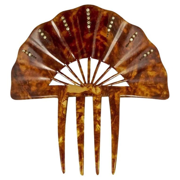 Hair Comb Mantilla Faux Tortoise Shell Art Deco Fan Shaped Vintage 1940 main image 2