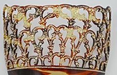 Mid Century Faux Tortoiseshell Seven Prong Mantilla Hair Comb with Rhinestones