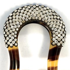 Art Deco Faux Tortoiseshell Two Prong Hair Comb with Clear Rhinestones