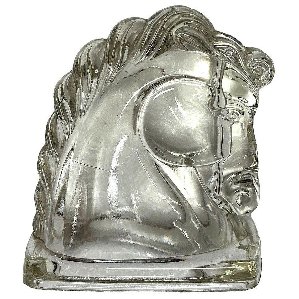 Serre-livres à tête de cheval en verre clair pressé Art Déco Federal Glass en vente 1