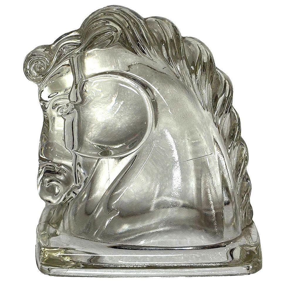 Serre-livres à tête de cheval en verre clair pressé Art Déco Federal Glass en vente 3