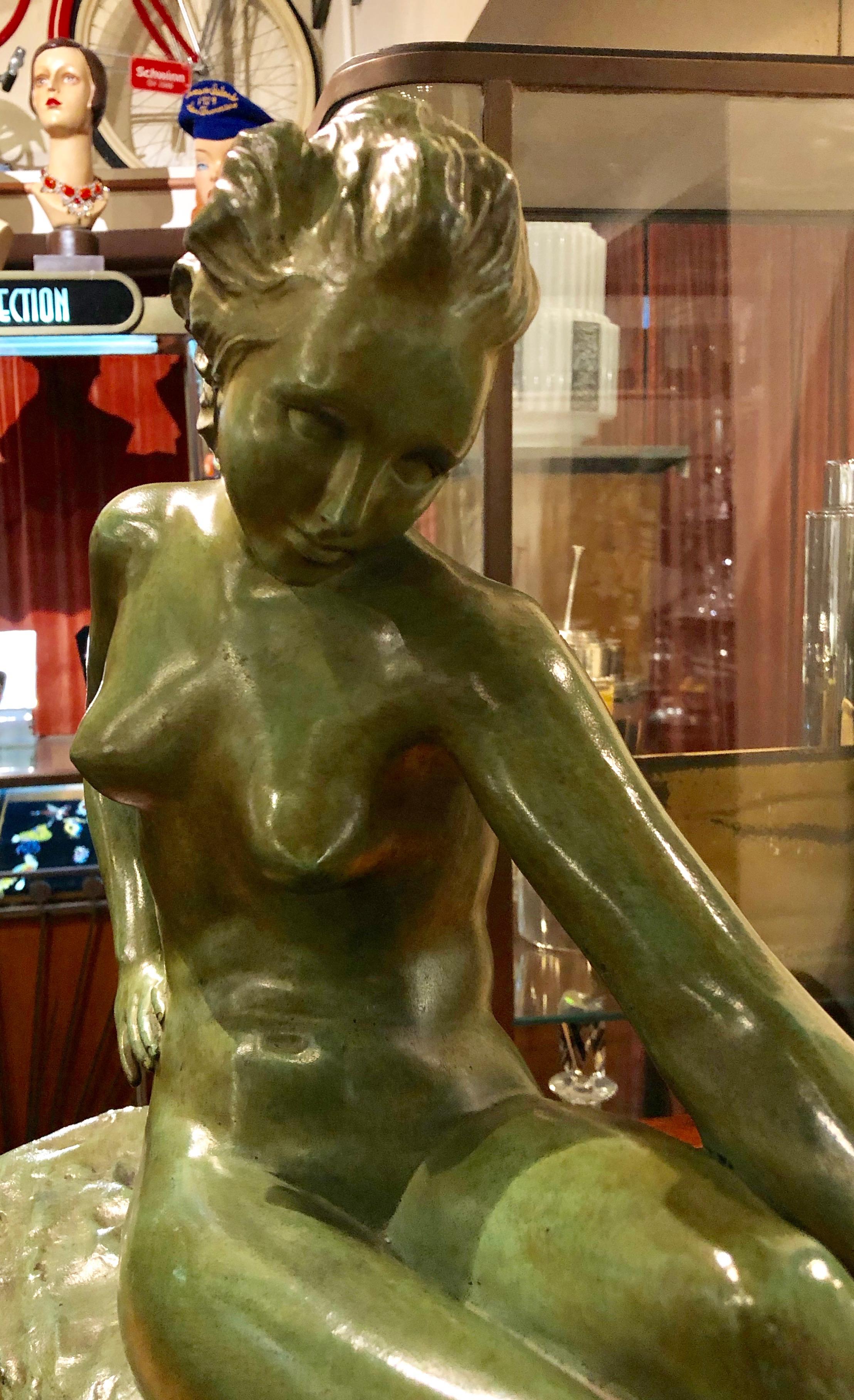 Belgian Art Deco Female Bronze by Paule Bisman Serenite For Sale