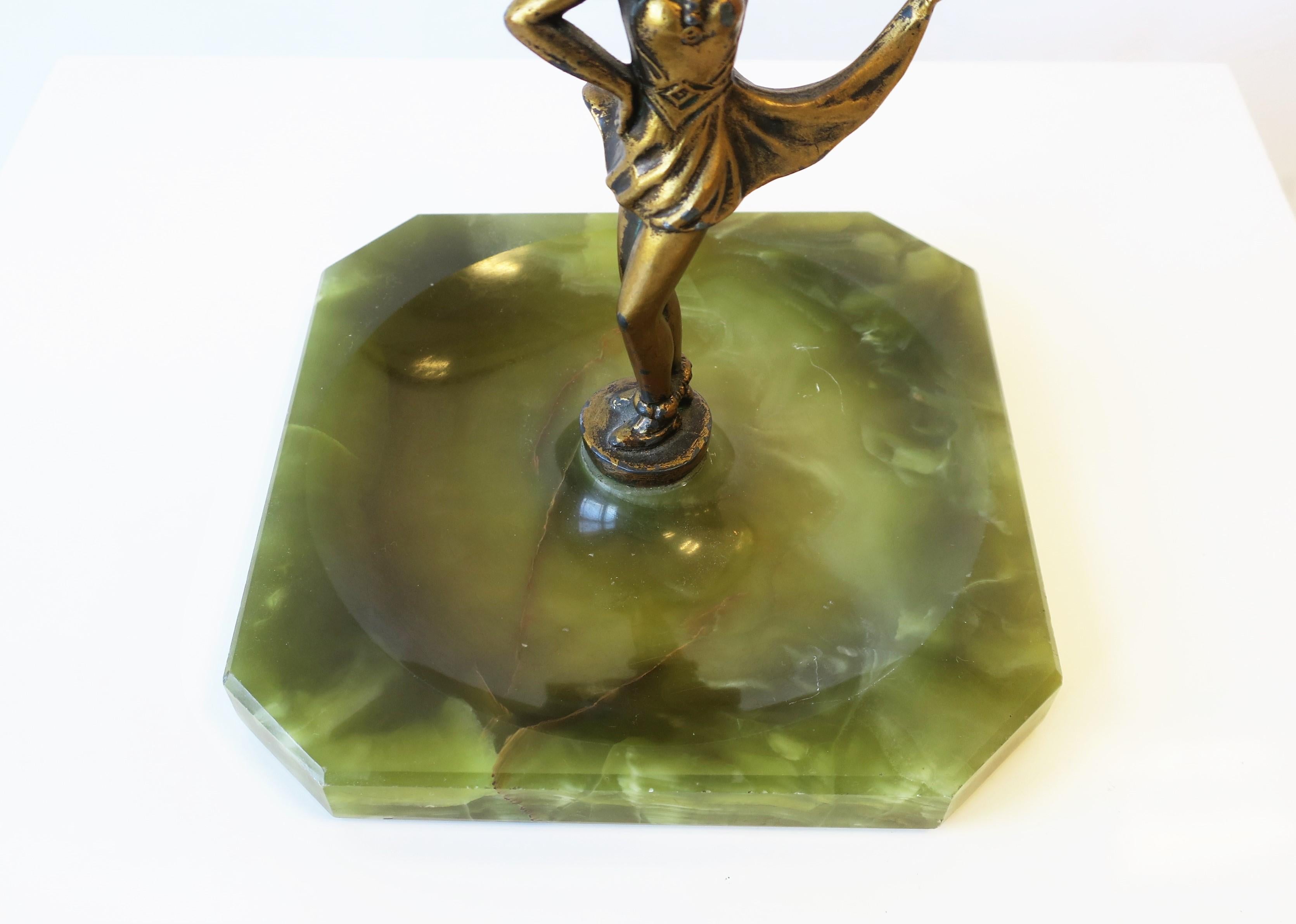 Art Deco Onyx Marble Catchall with Female Sculpture  For Sale 9
