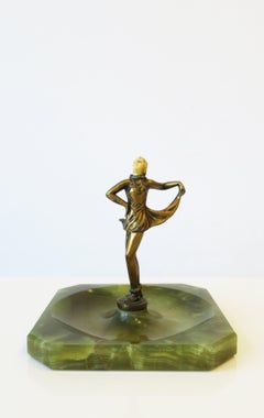 Art Deco Period Onyx Marble Catchall Female Sculpture