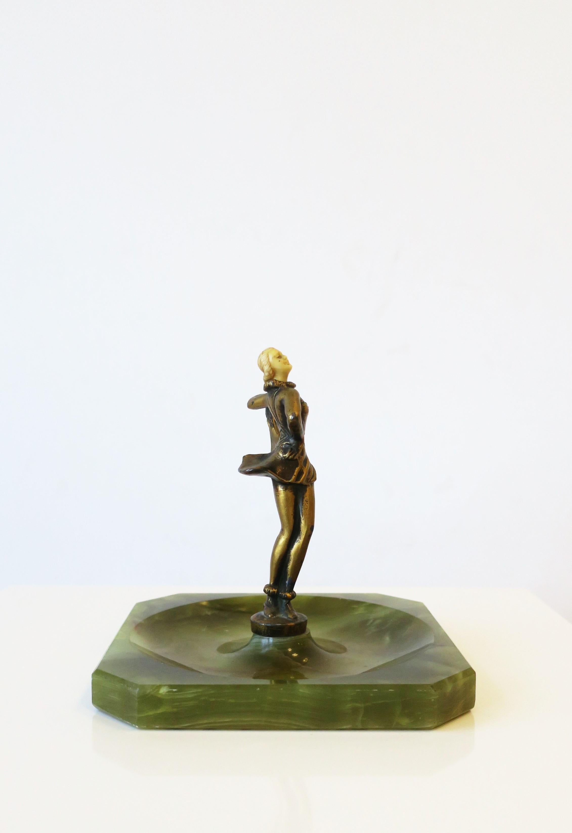 European Art Deco Onyx Marble Catchall with Female Sculpture  For Sale