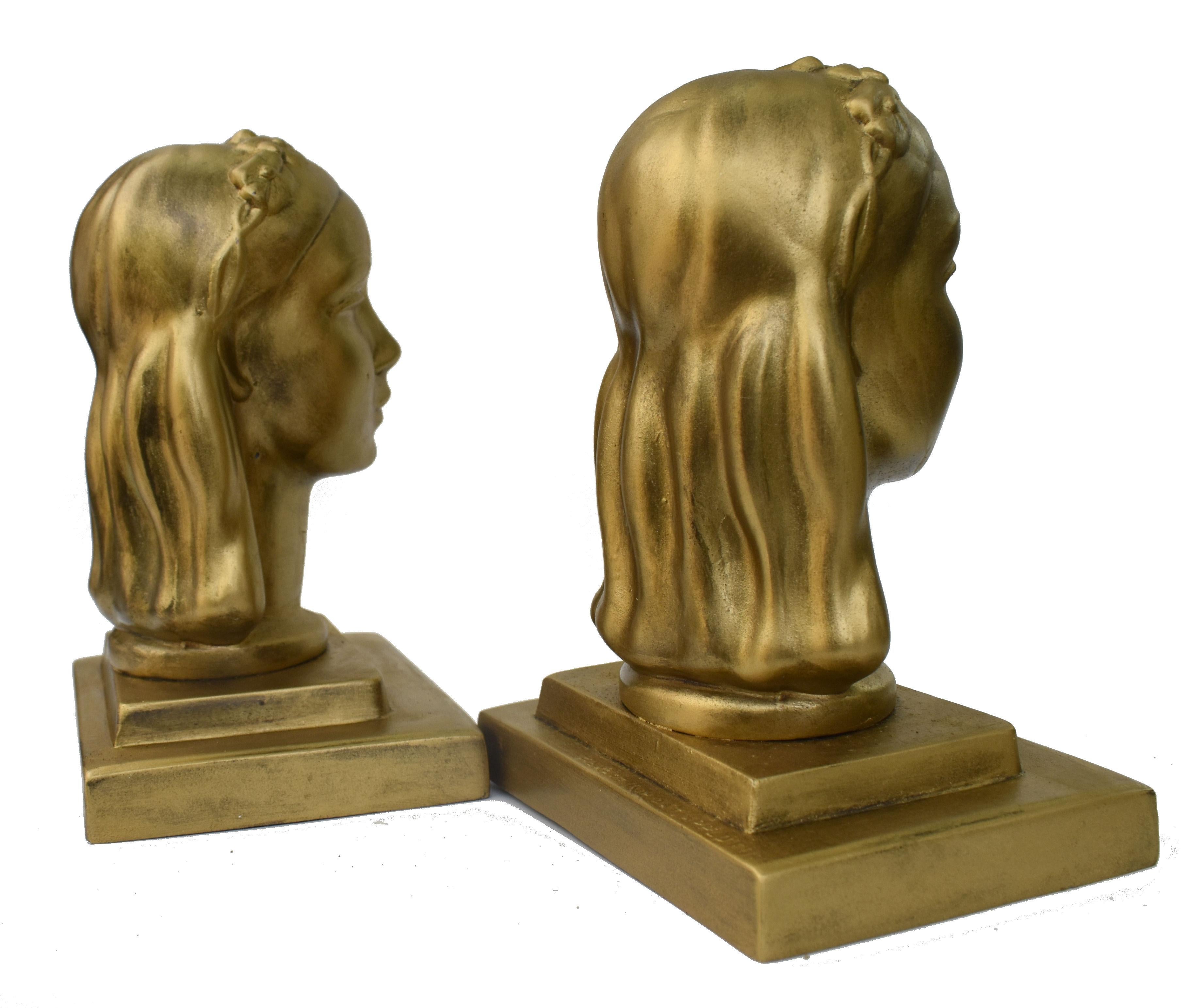 Art Deco Female Bust Bookends by Frankart Inc, c1930 2