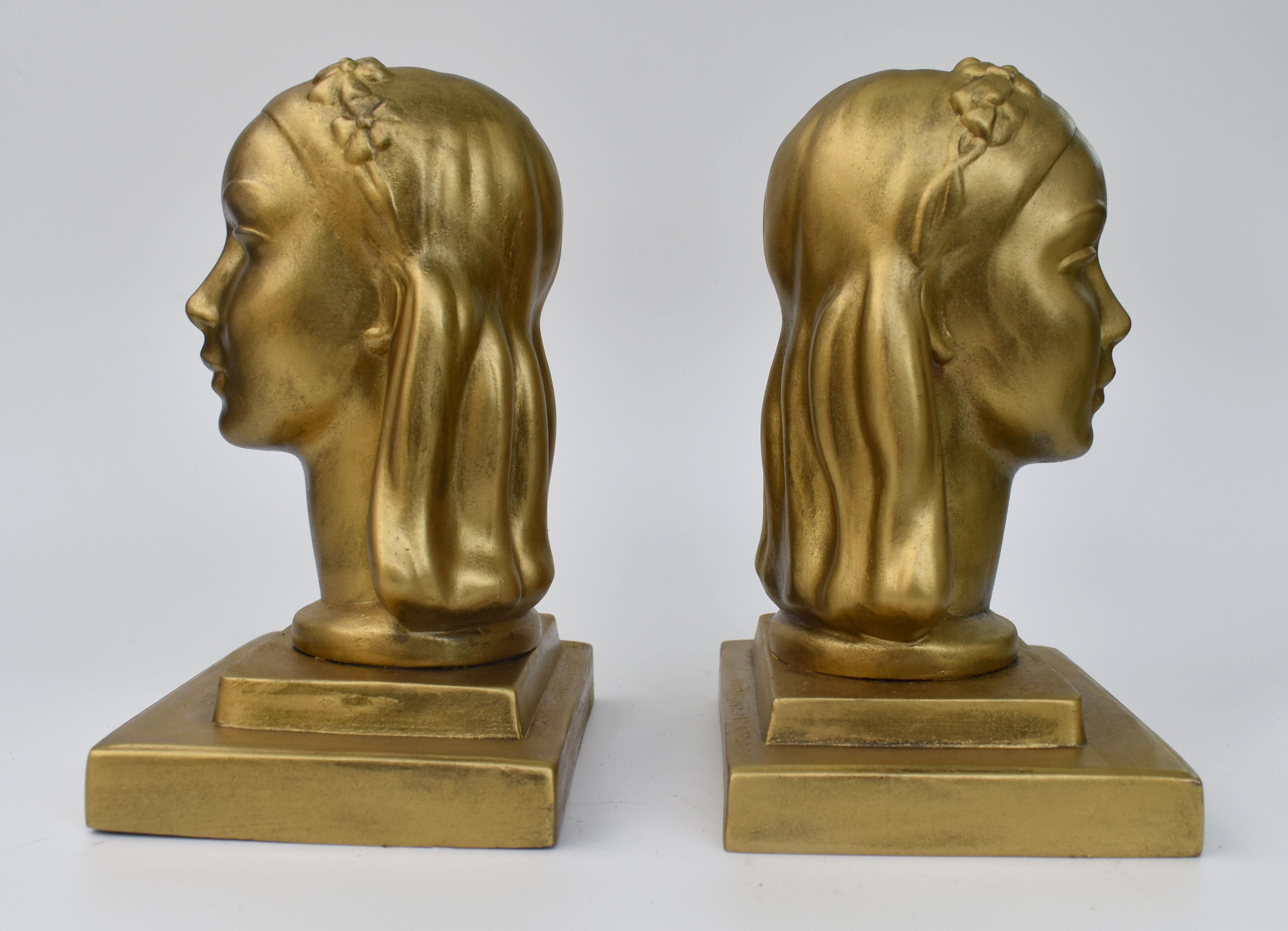 Art Deco Female Bust Bookends by Frankart Inc, c1930 3