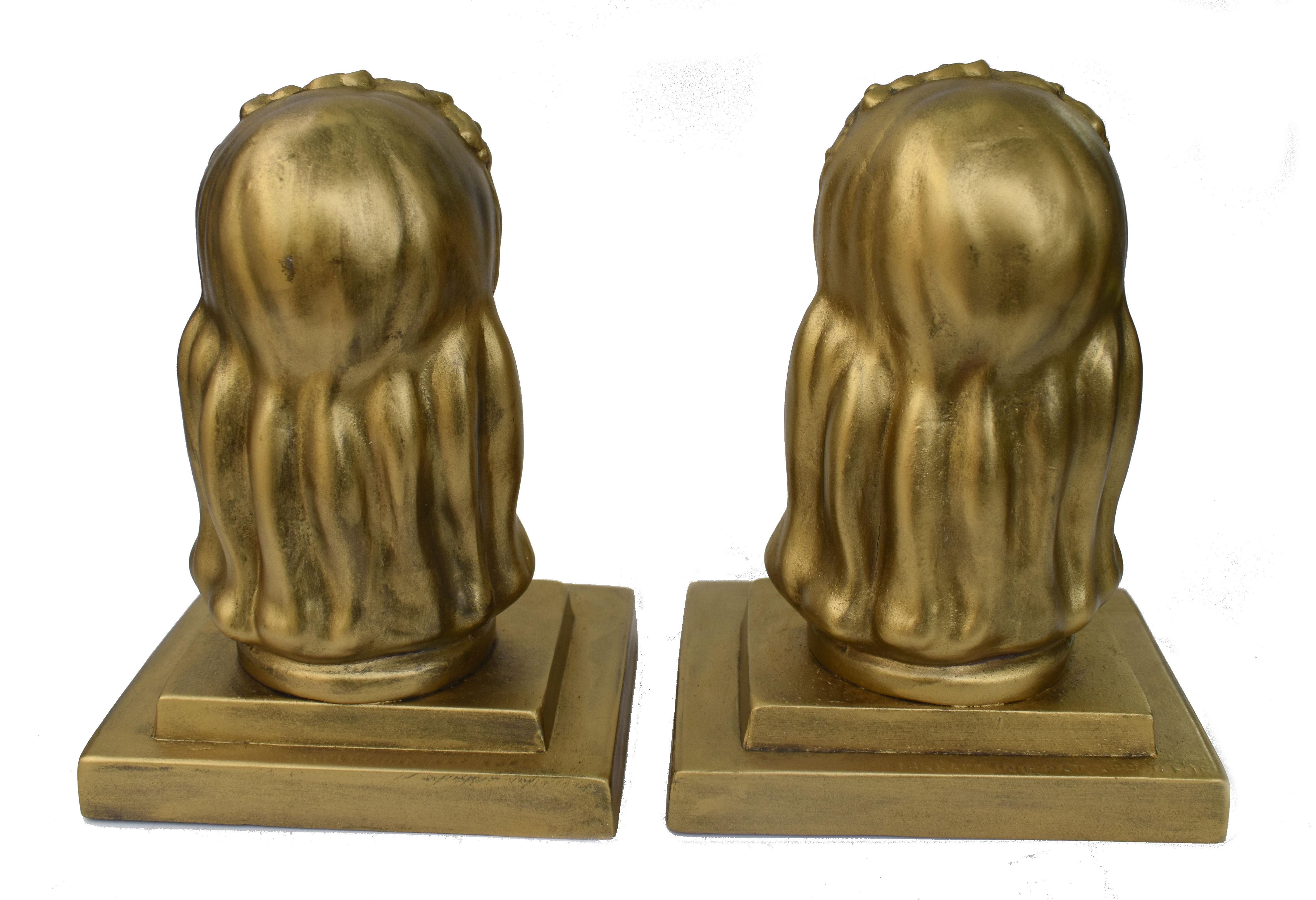 Art Deco Female Bust Bookends by Frankart Inc, c1930 1