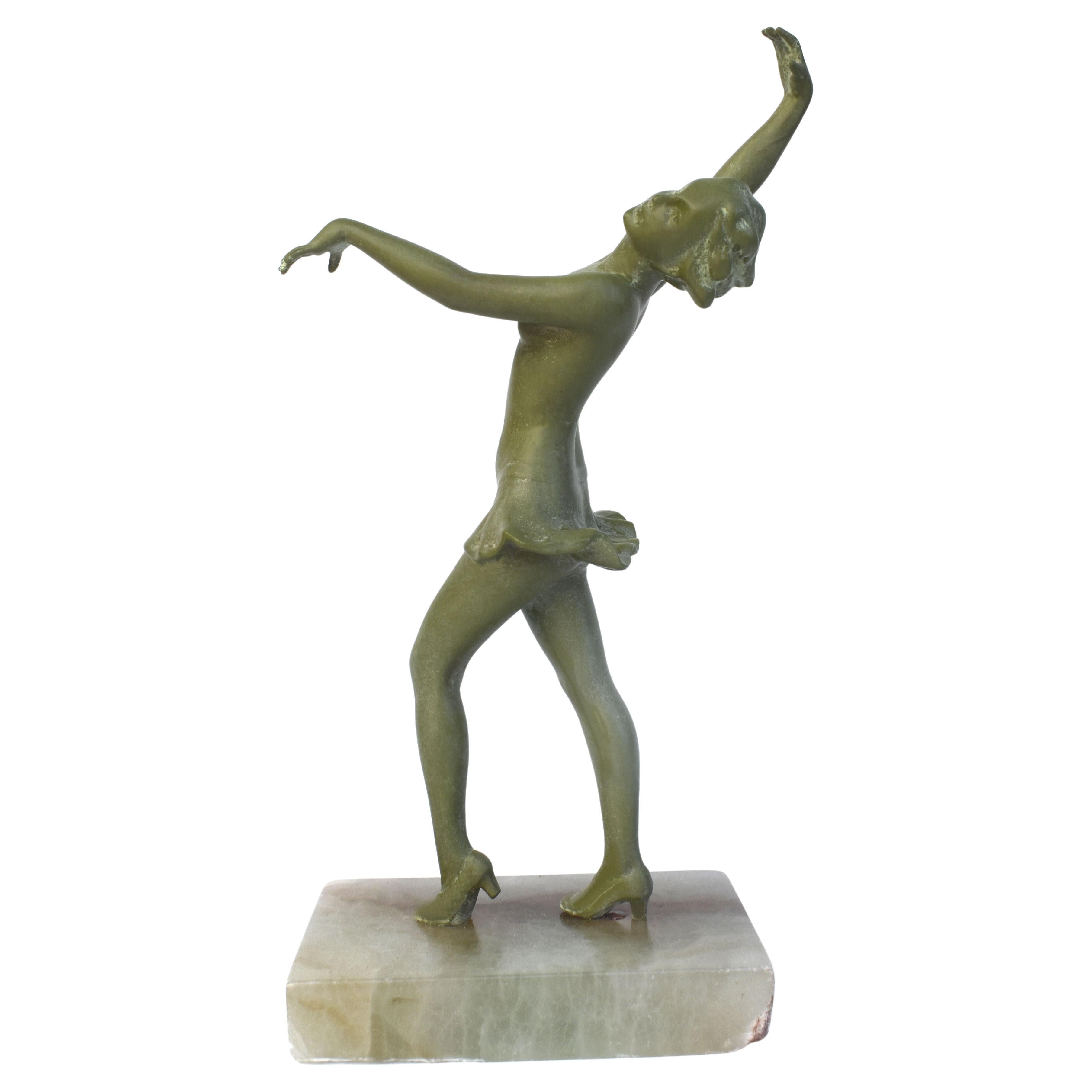 Nude Aerialist Ribbon Dancer Bronze Metal Art Deco Sculpture Statue 18.5" x 11" 
