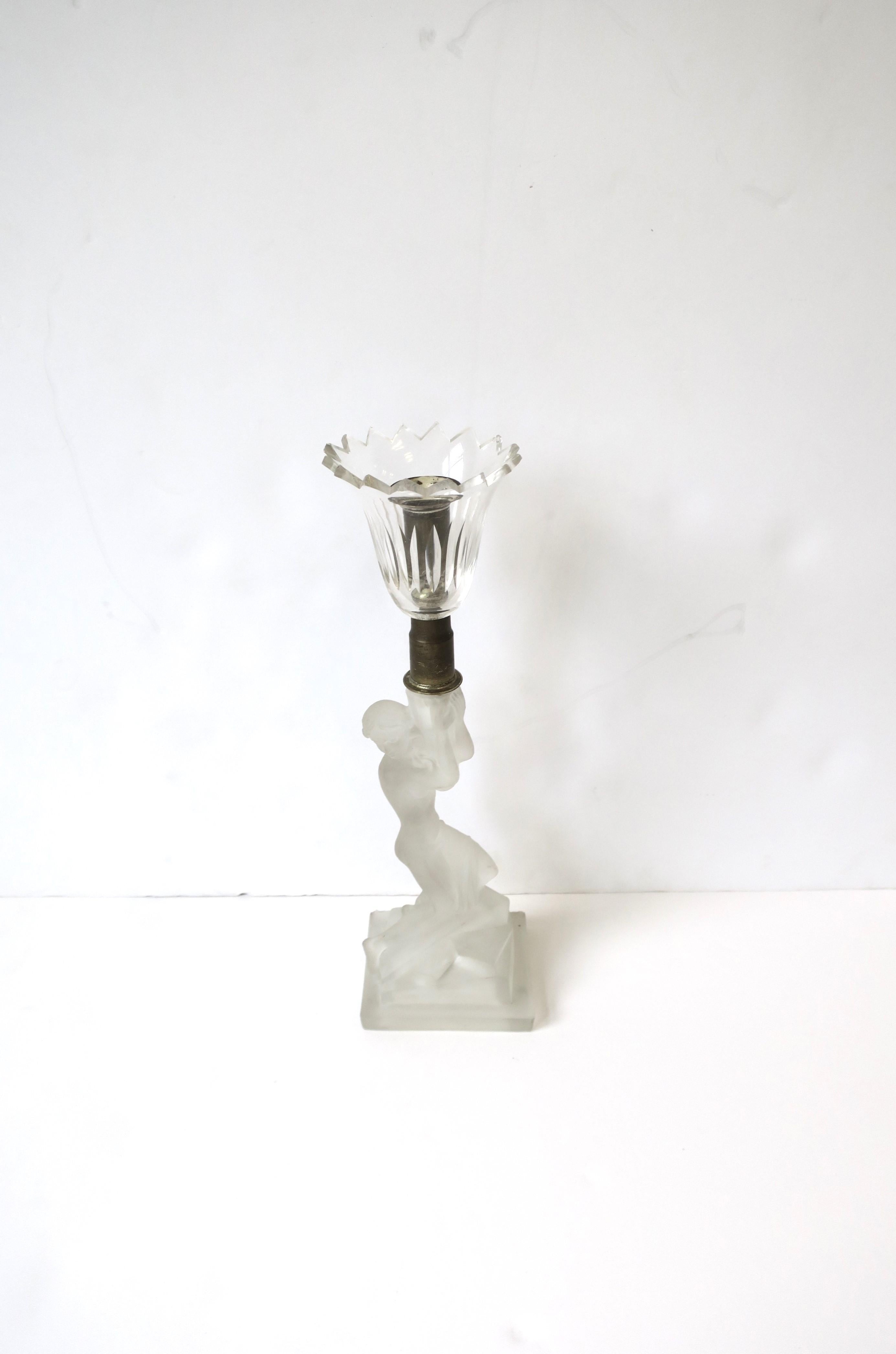 Glass Art Deco Female Figurative Sculpture Candlestick Holder, Early 20th Century For Sale