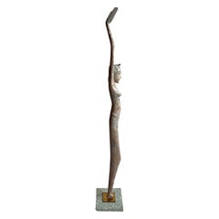 Art Deco Female Figurative Sculpture on Brass & Terazzo Base, Artist Unknown