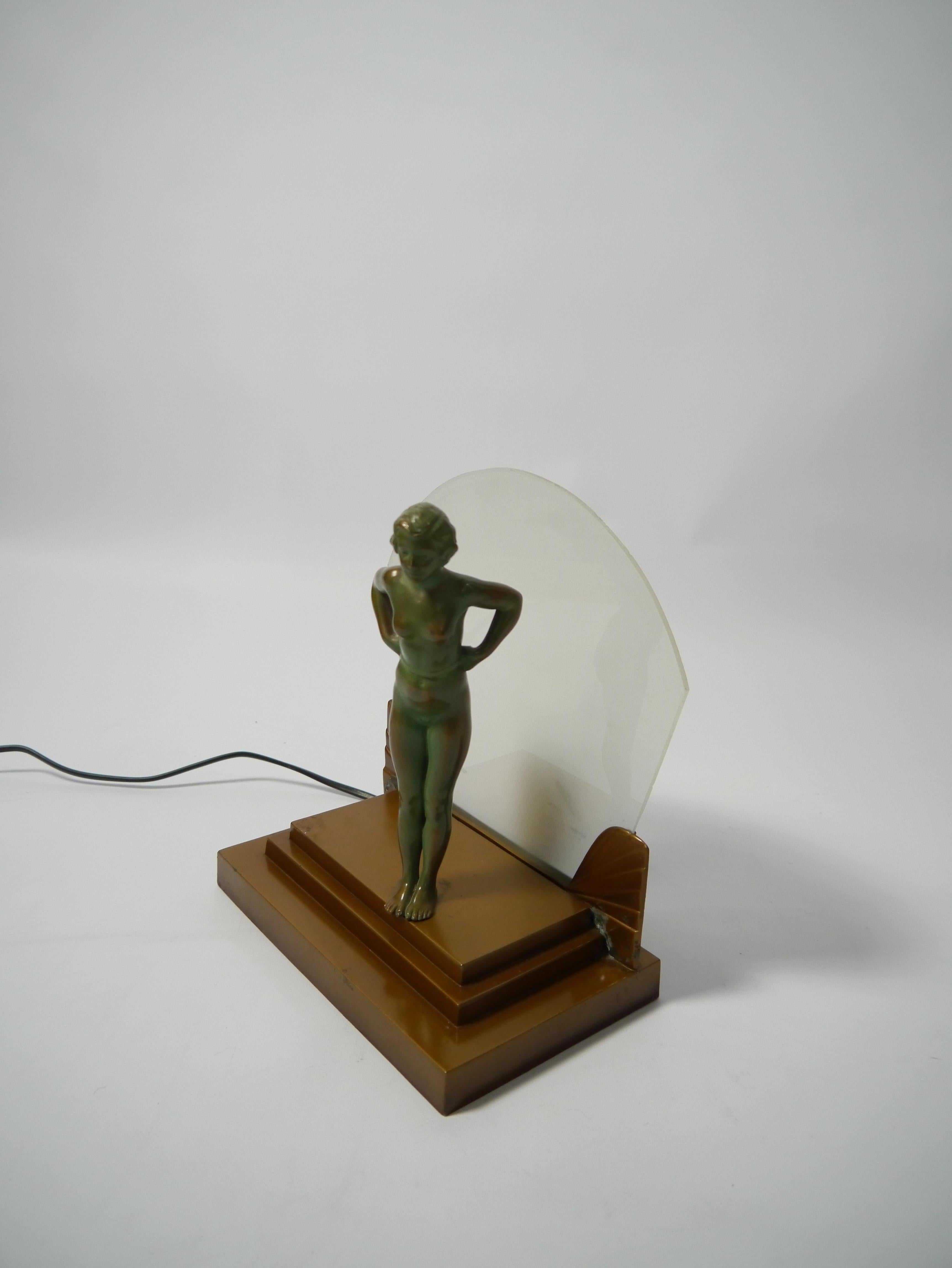 European Art Deco Female Figure Table Lamp, 1930s For Sale