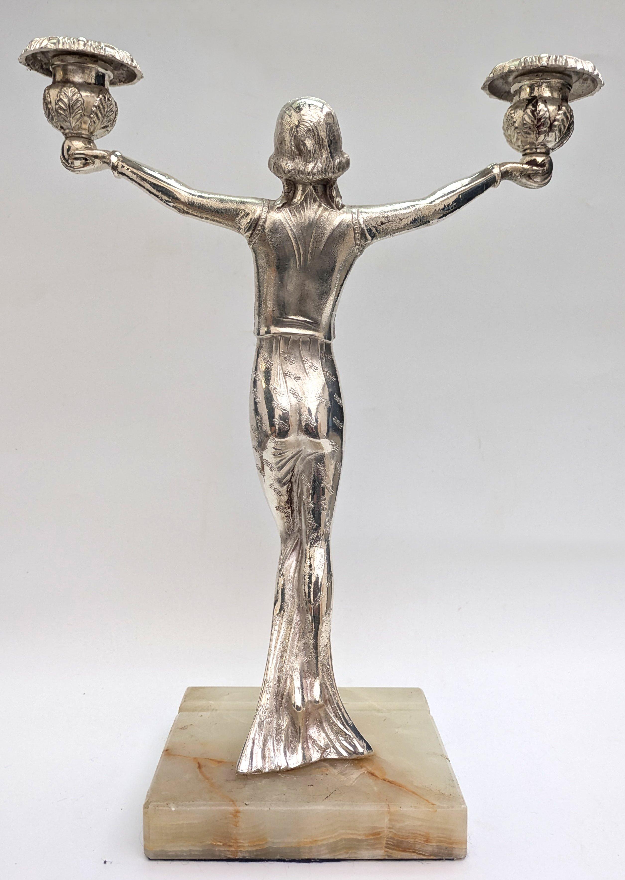 Art Déco Candelabro Art Deco femminile 'Hollywood' in spelta, 1930 ca. in vendita