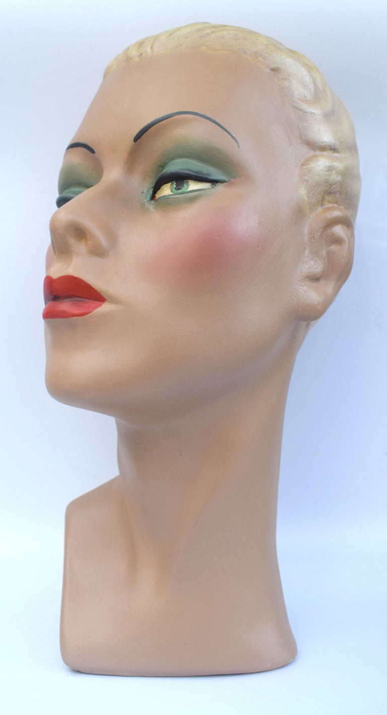 Art Deco Plaster Bust, Painted Mannequin For Sale at 1stDibs