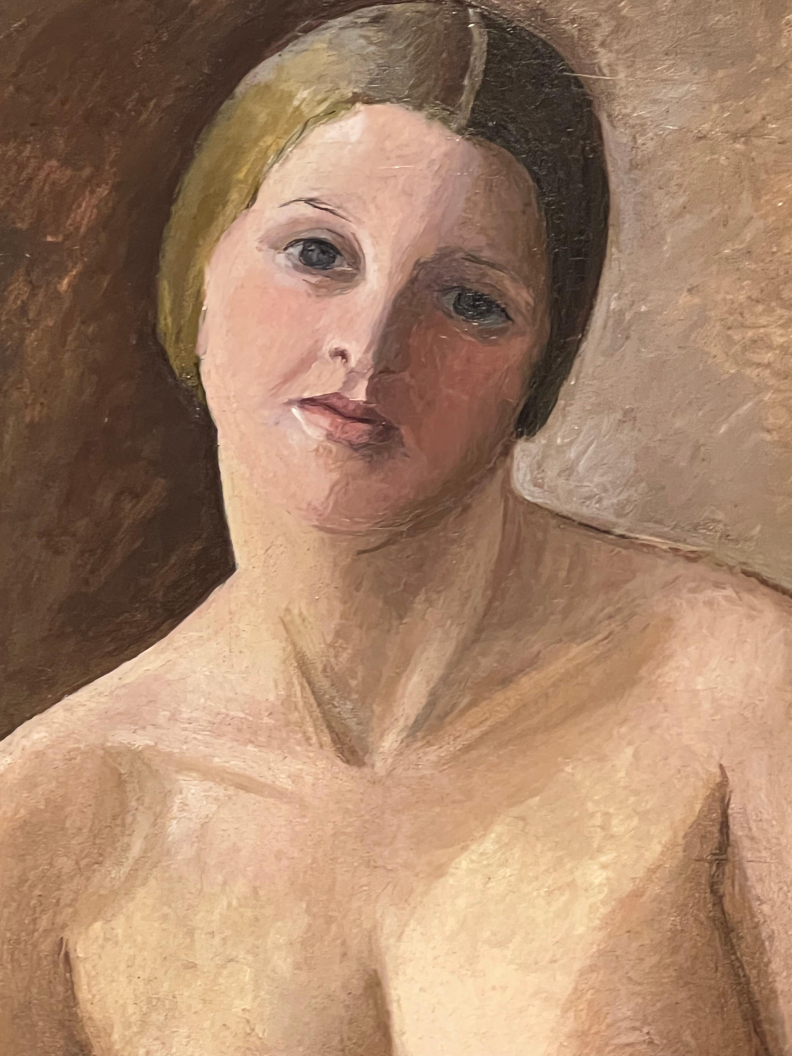Art Deco oil on wood (tableau) depicting a beautiful nude figure of a Young Female by Süe et Mare.
Compagnie des Arts Français.
Made in France.
Circa: 1925.