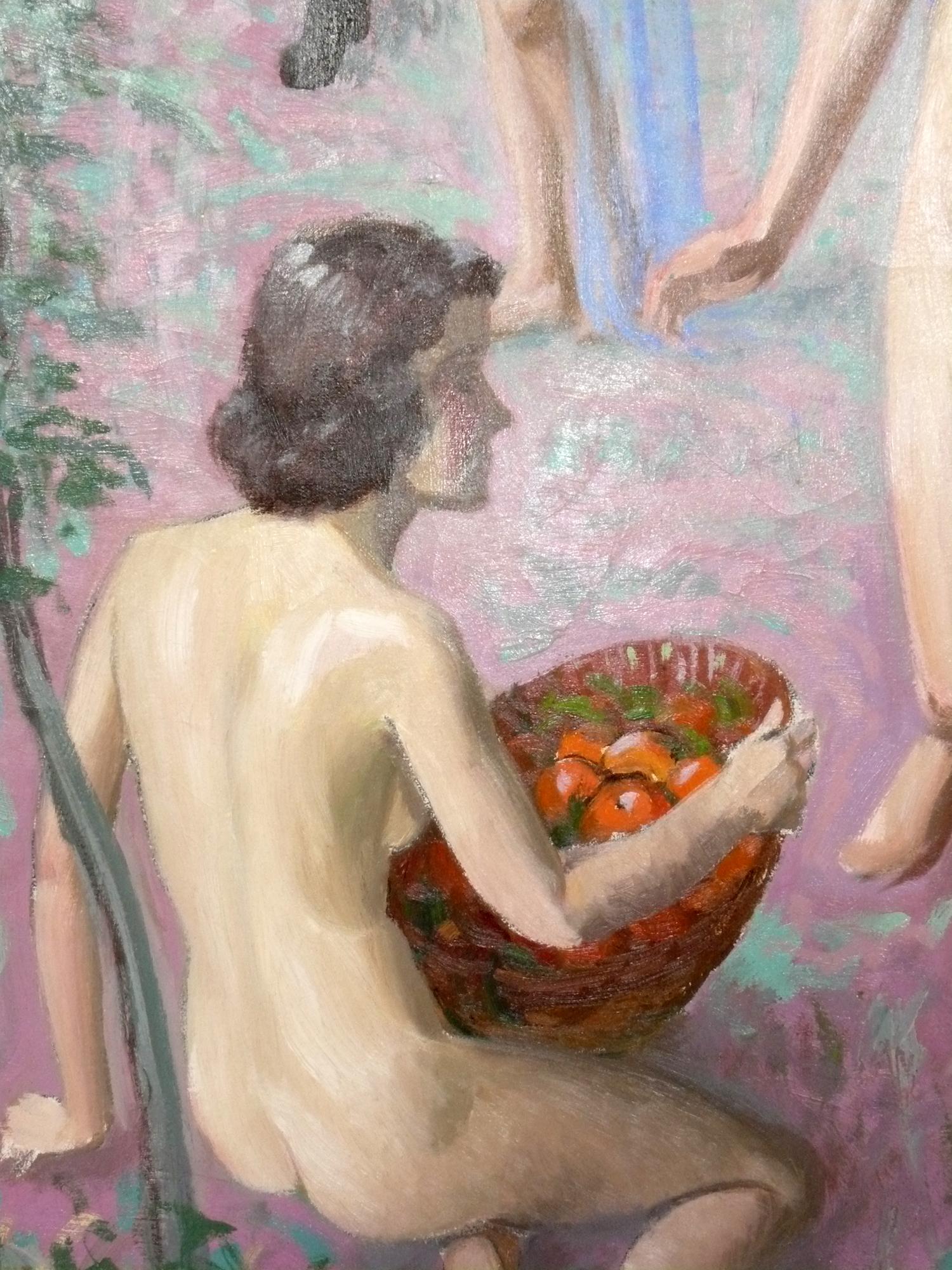 American Art Deco Female Nudes Painting circa 1930s - Impressive Size 38