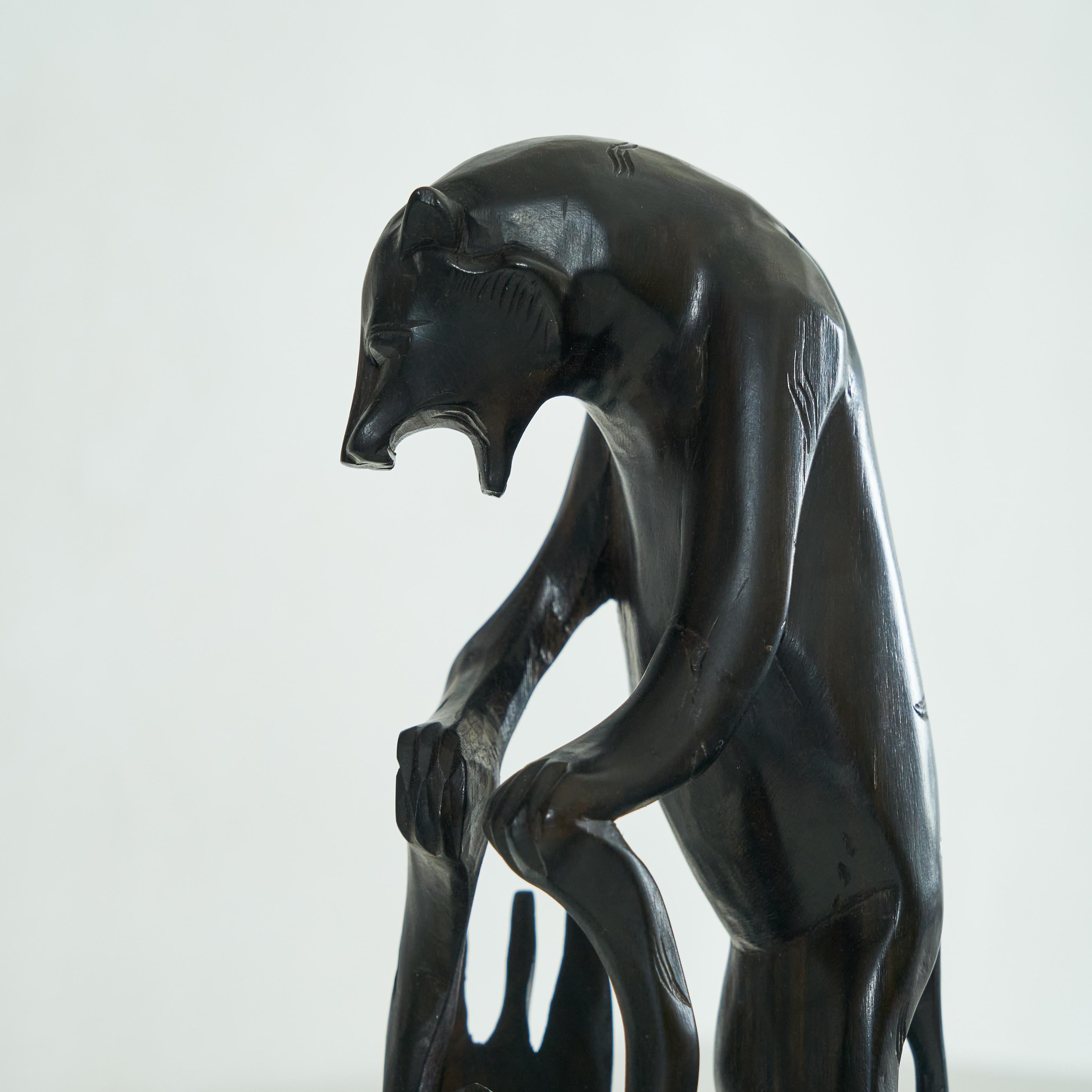 20th Century Art Deco Fighting Panthers Sculpture in Wood For Sale