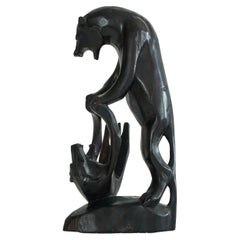 Art Deco Fighting Panthers Sculpture in Wood