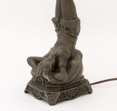 Art Deco Figural Amber Glass Globe Shade Lamp