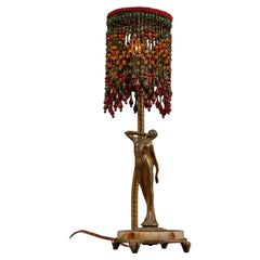 Art Deco Figural Boudoir Lamp with Beaded Shade by Rembrandt