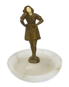 Art Deco Figural Brass Trinket Tray, c1930
