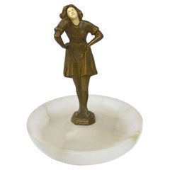 Art Deco Figural Brass Trinket Tray, c1930