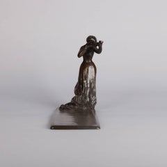 Art Deco Figural Bronze Female Musician Violinist Portrait Sculpture Tray