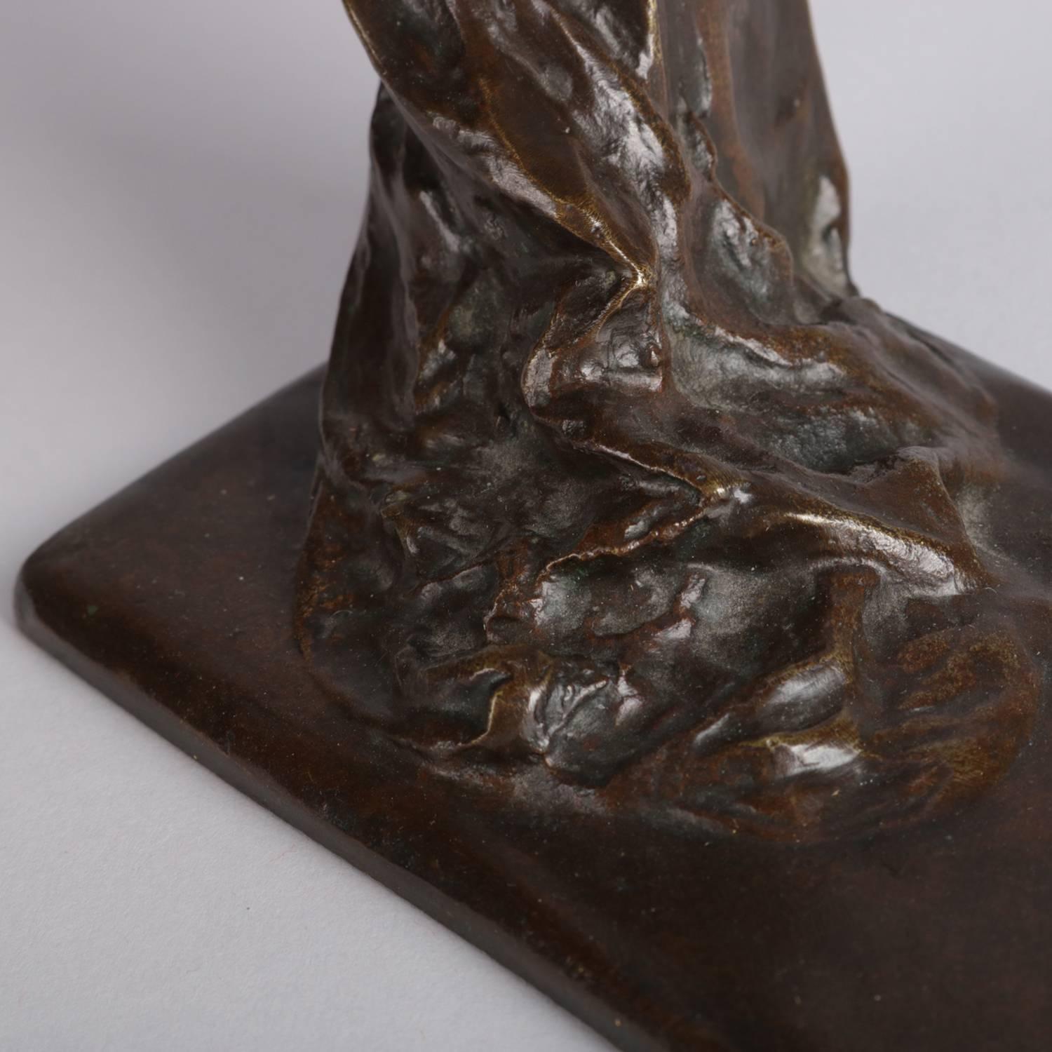 Art Deco Figural Bronze Female Musician Violinist Portrait Sculpture Tray 1