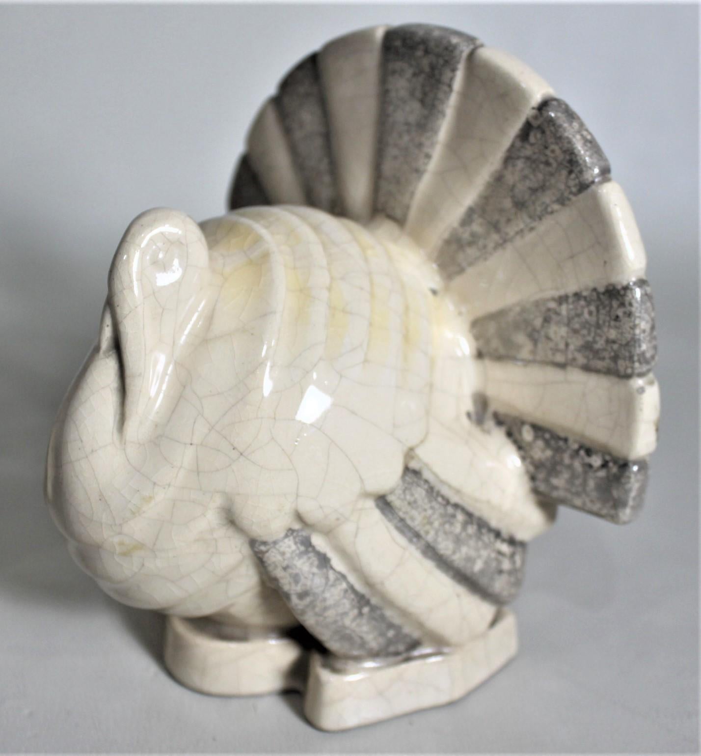 Art Deco Figural Ceramic Turkey Bookends in Taupe and Charcoal Grey Luster Glaze For Sale 5