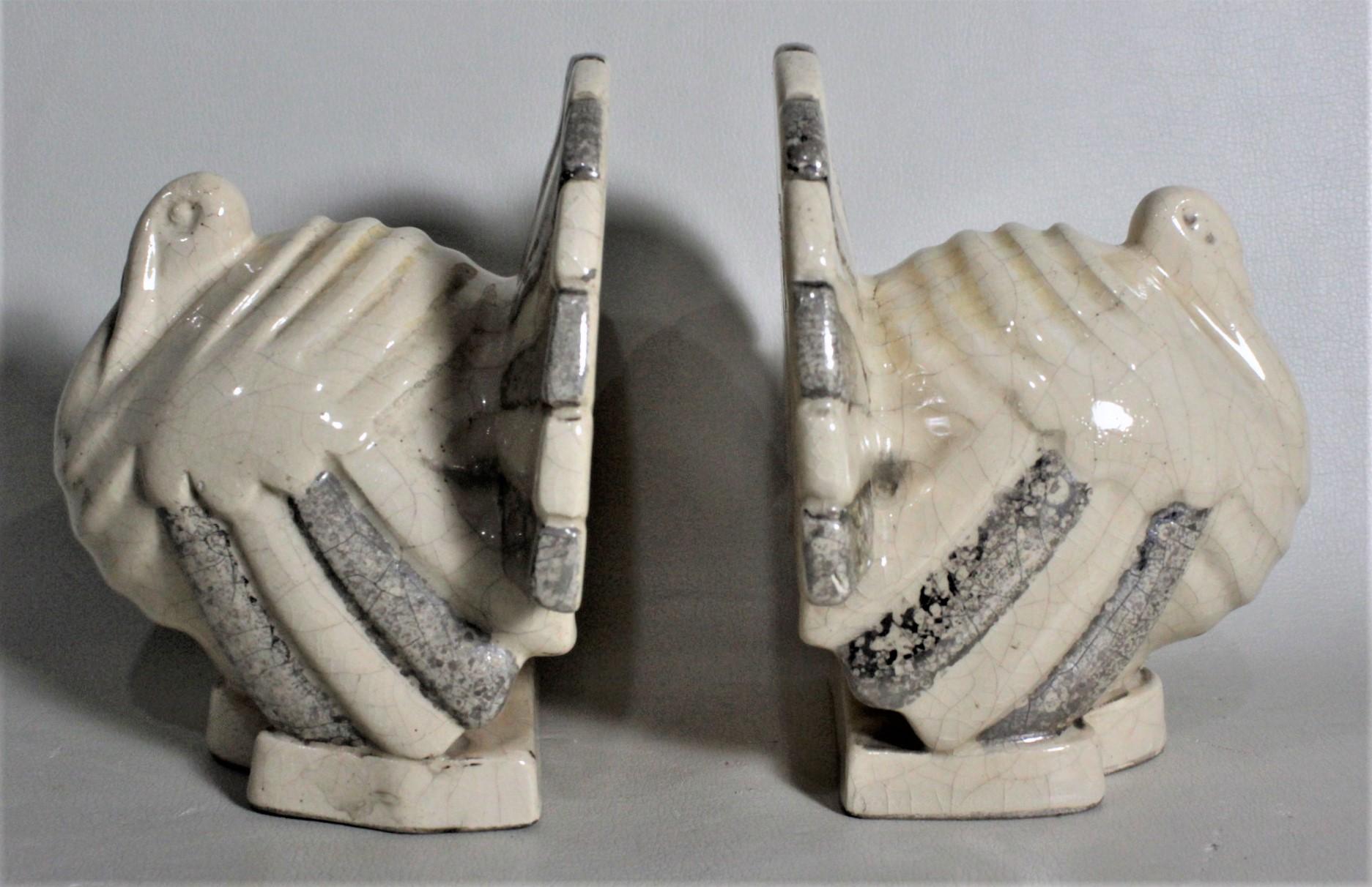 Glazed Art Deco Figural Ceramic Turkey Bookends in Taupe and Charcoal Grey Luster Glaze For Sale