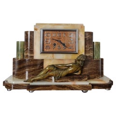 Art Deco Figural Clock with Bronze Nude Circa 1930