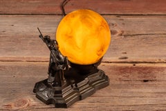 Art Deco Figural Equestrian Lamp with Marbled Glass Globe