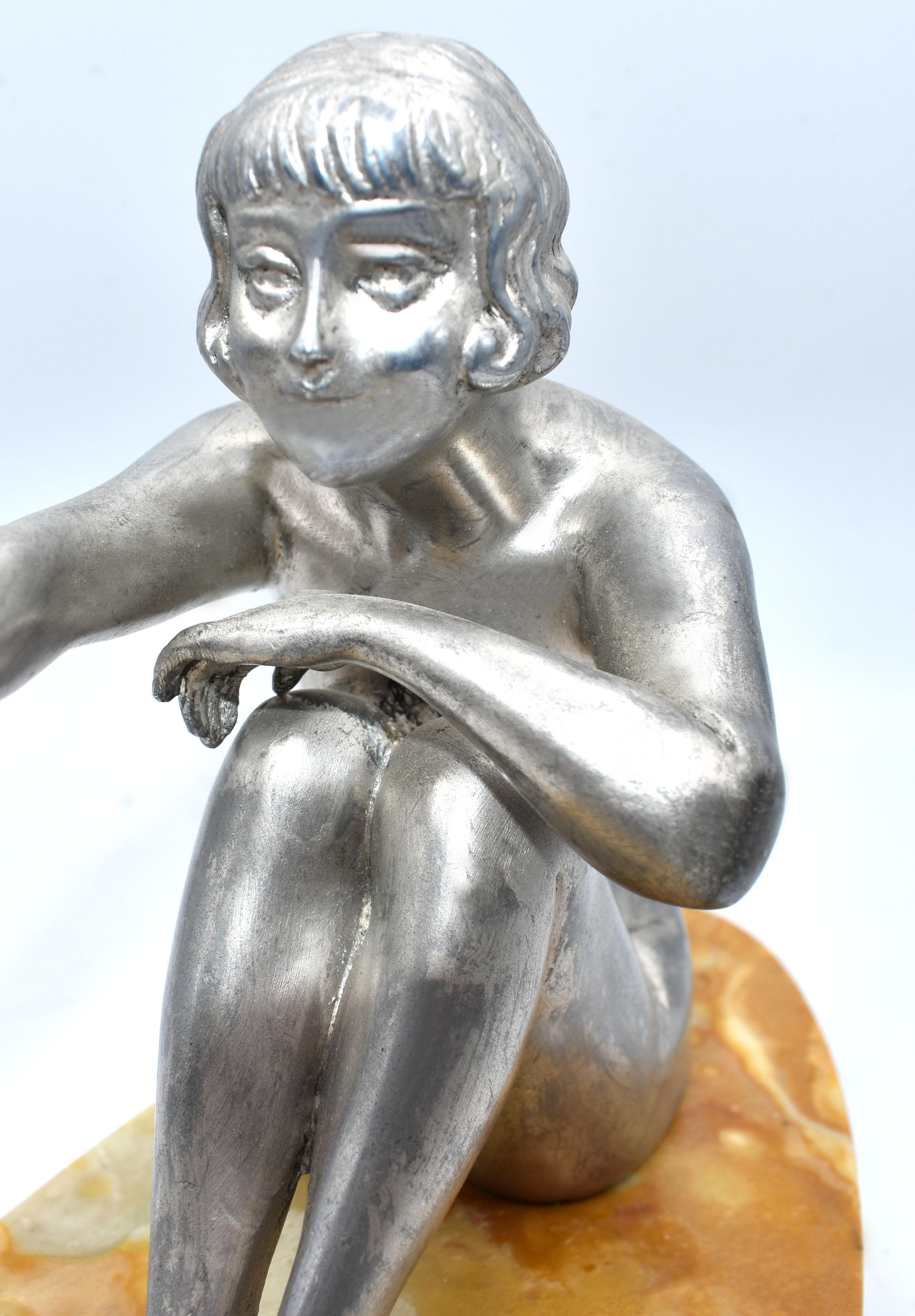 20th Century Art Deco Figural Girl and Swan, France, circa 1930 For Sale