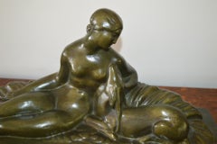 Art Deco Figural Group of a Reclining Lady with a Deer