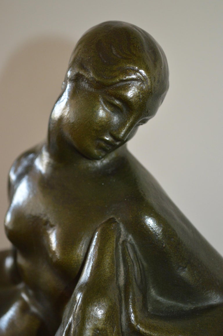 Art Deco Figural Group of a Reclining Lady with a Deer In Good Condition For Sale In London, Greenwich