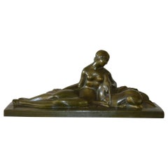 Art Deco Figural Group of a Reclining Lady with a Deer