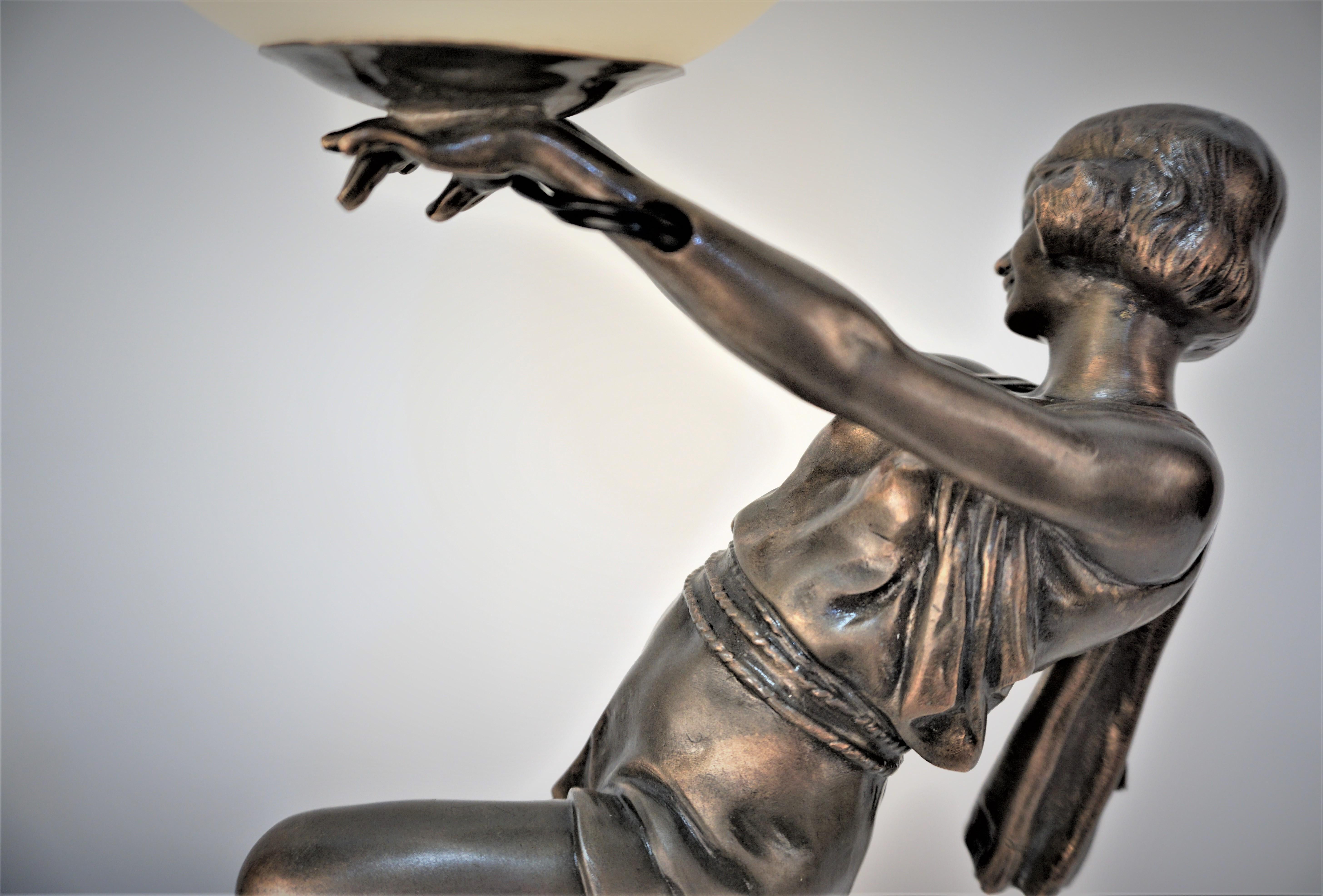  Art Deco figural Holding a Globe Table Lamp by Fabrication Francaise Paris 3