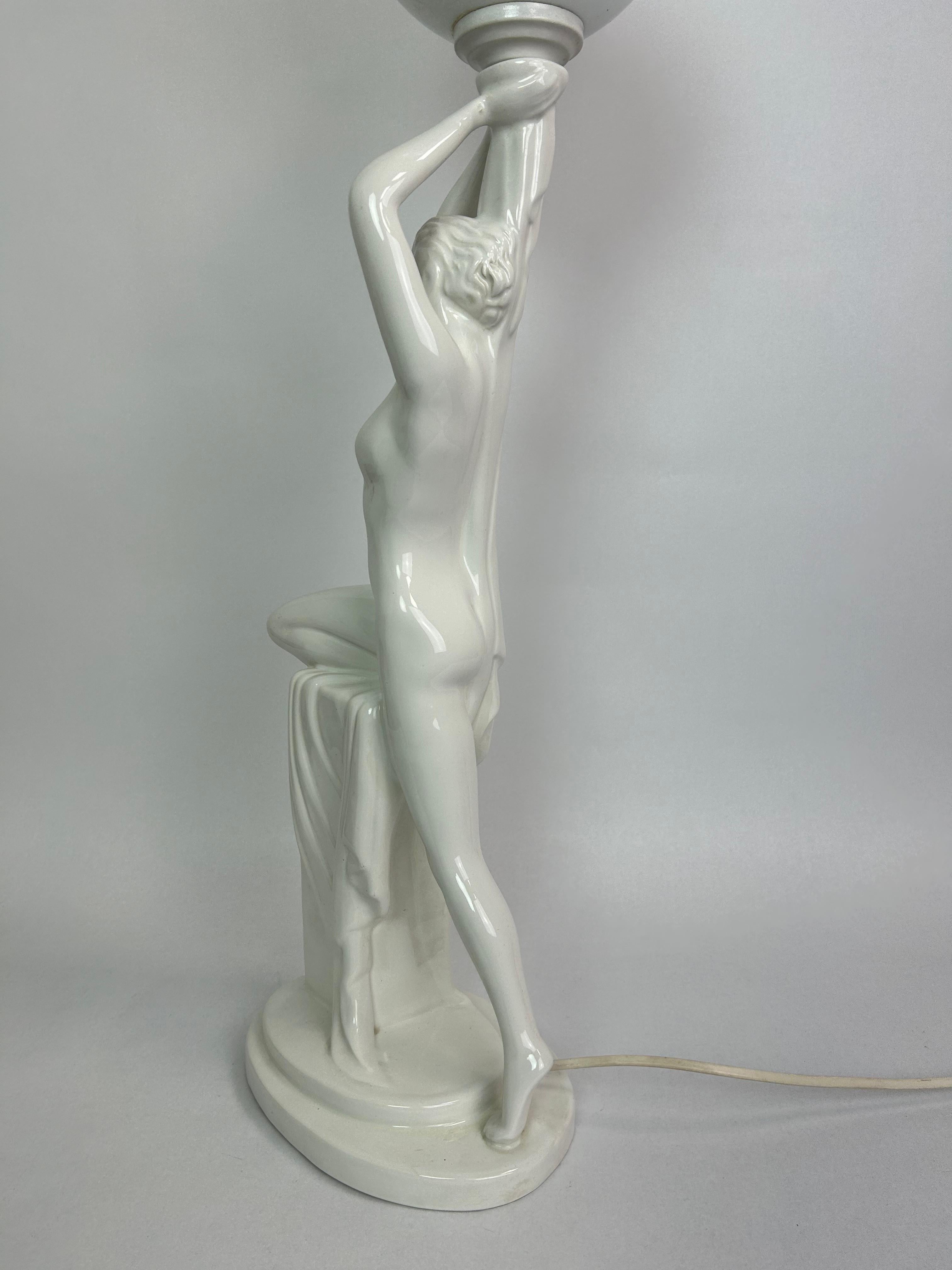 Porcelain Art deco figural lamp  For Sale