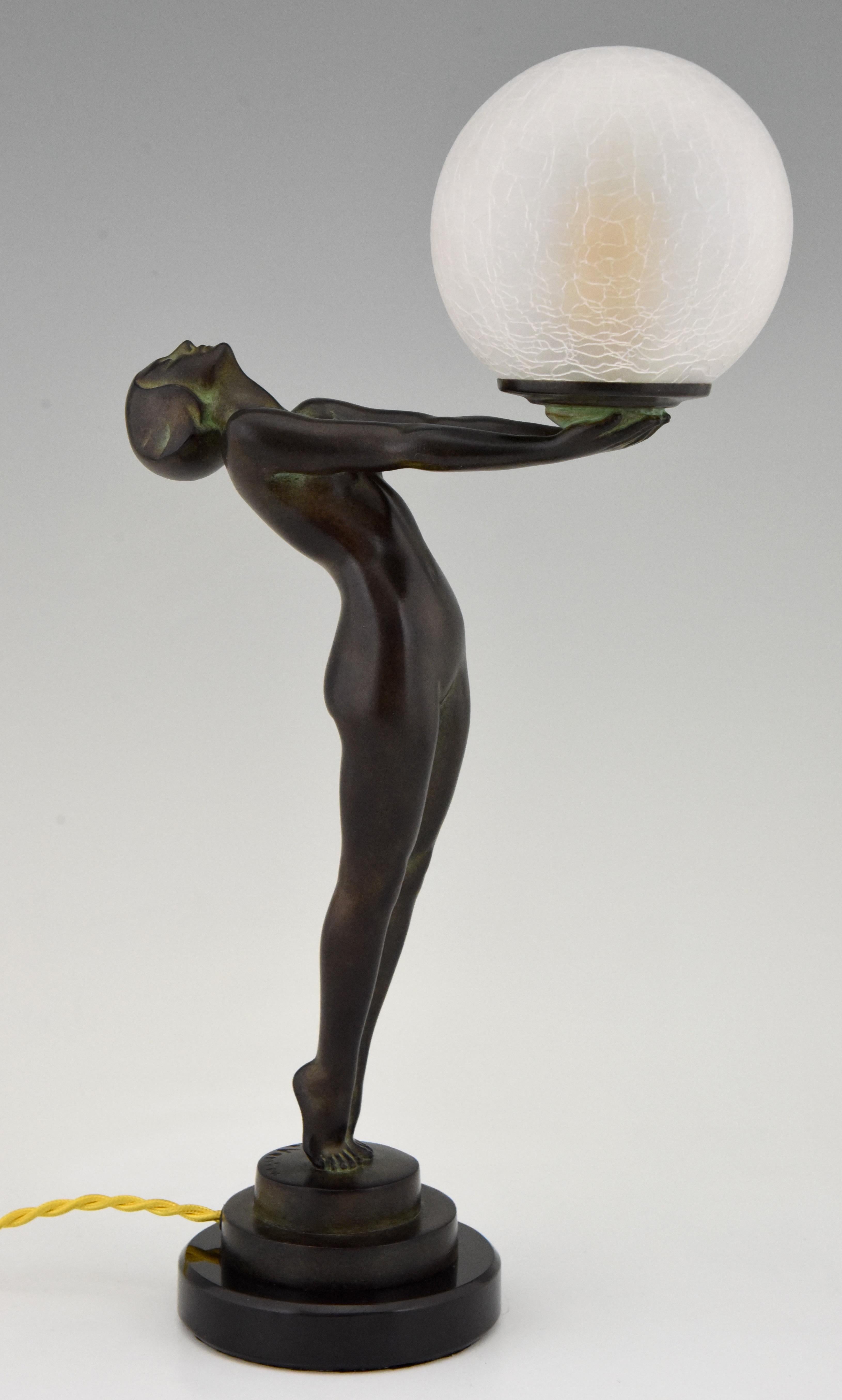 Art Deco style Lamp Standing Nude Holding a Glass Shade Max Le Verrier Clarté In New Condition In Antwerp, BE
