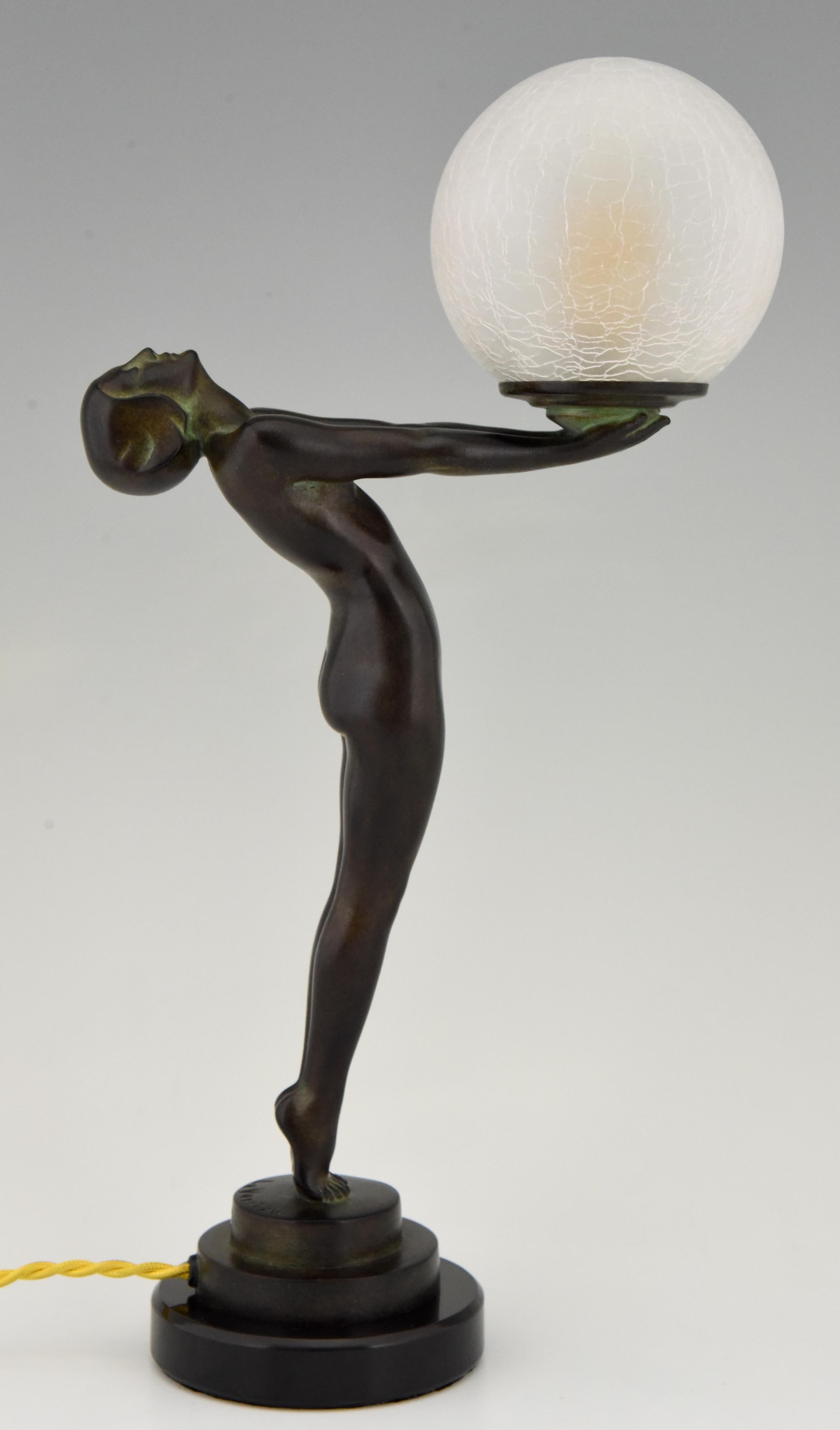 Contemporary Art Deco style Lamp Standing Nude Holding a Glass Shade Max Le Verrier Clarté