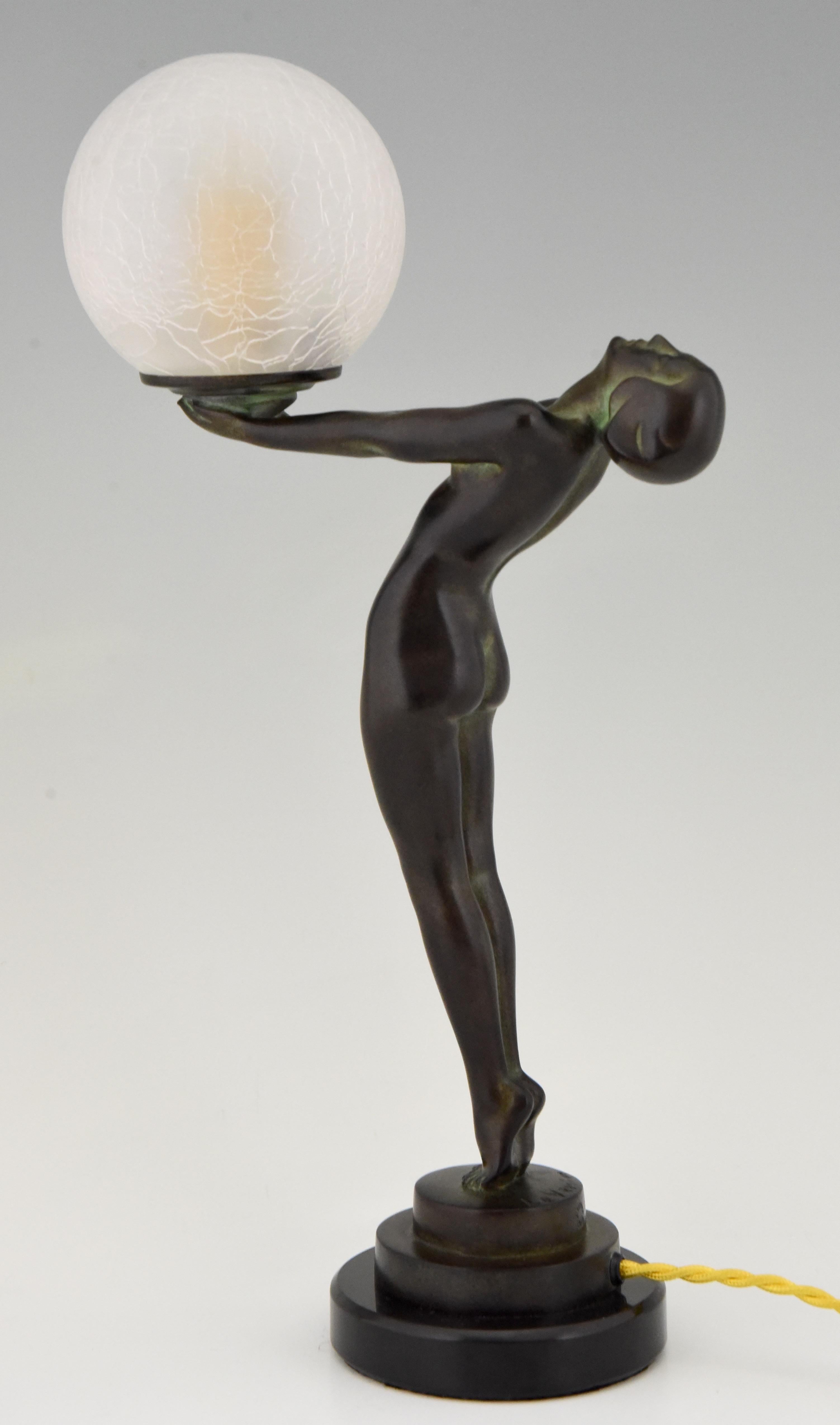 Art Deco style Lamp Standing Nude Holding a Glass Shade Max Le Verrier Clarté 2