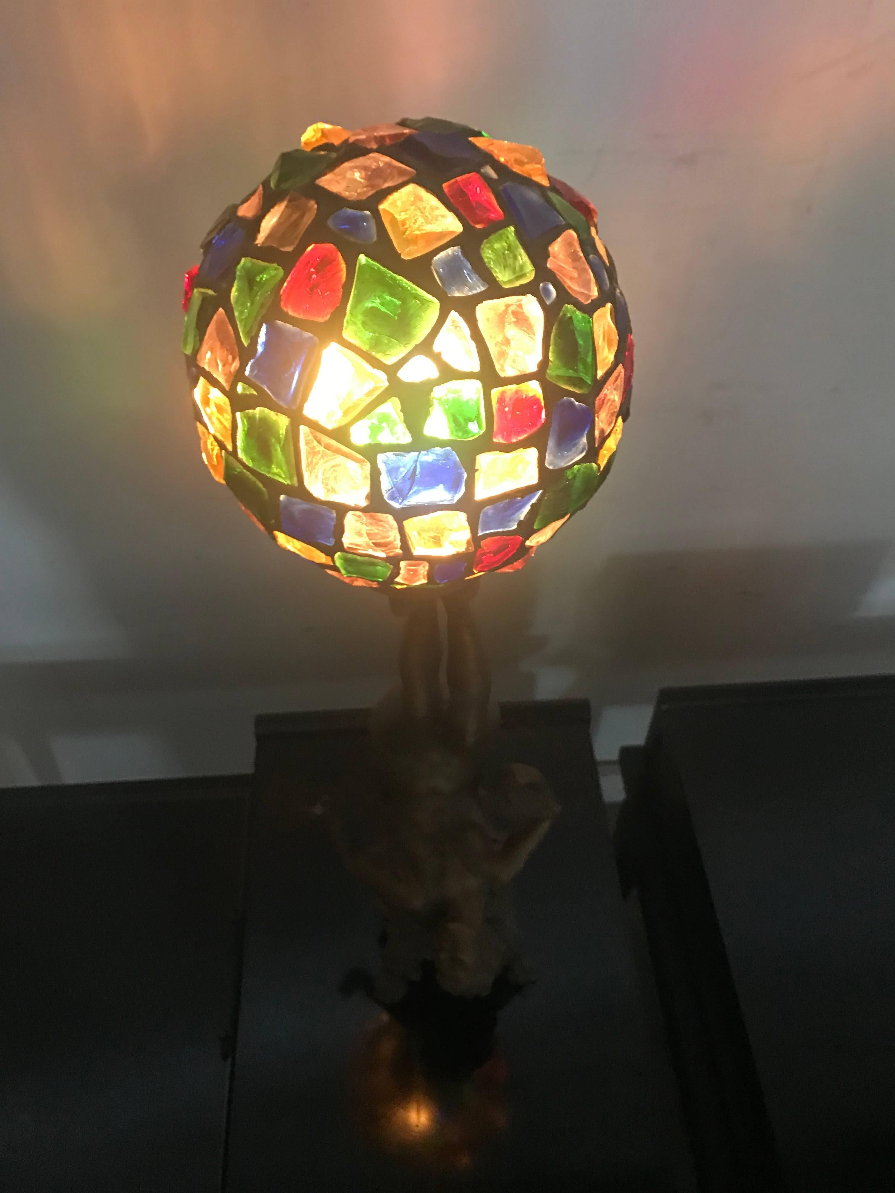 Art Deco Figural Lamp with Original Glass Nugget Shade 1