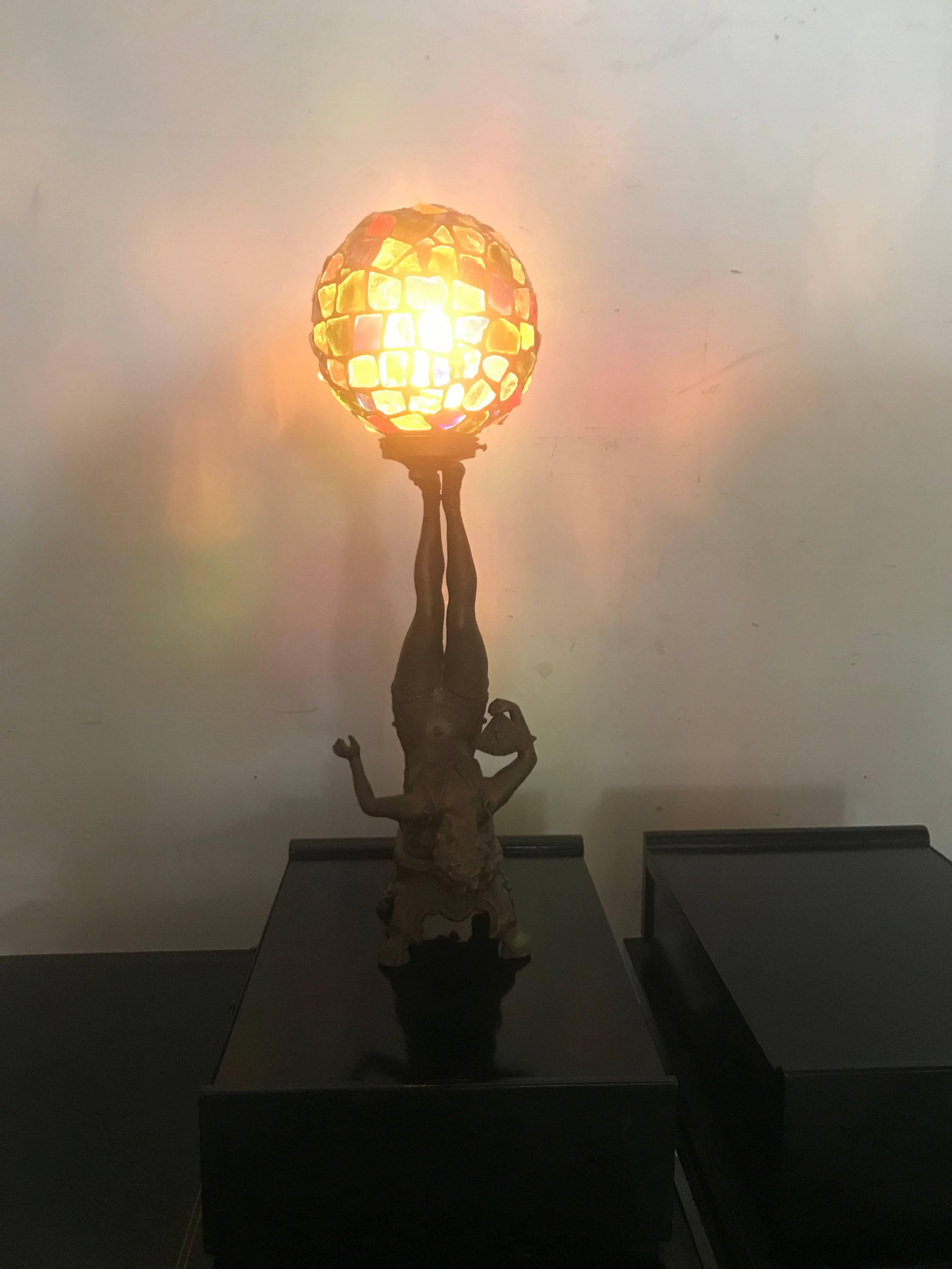 Art Deco Figural Lamp with Original Glass Nugget Shade 2