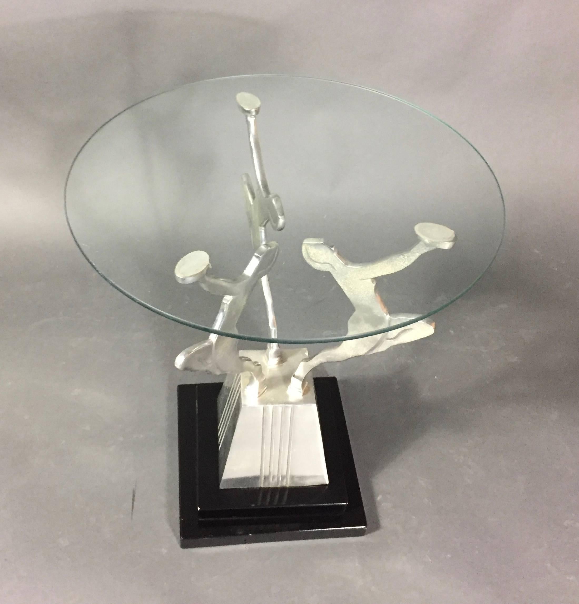 Art Deco Figural Metal Cocktail Table, USA, 1950s In Good Condition For Sale In Hudson, NY